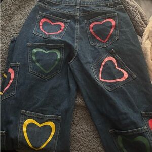 SHEIN Multicolor Heart Straight Leg Jeans